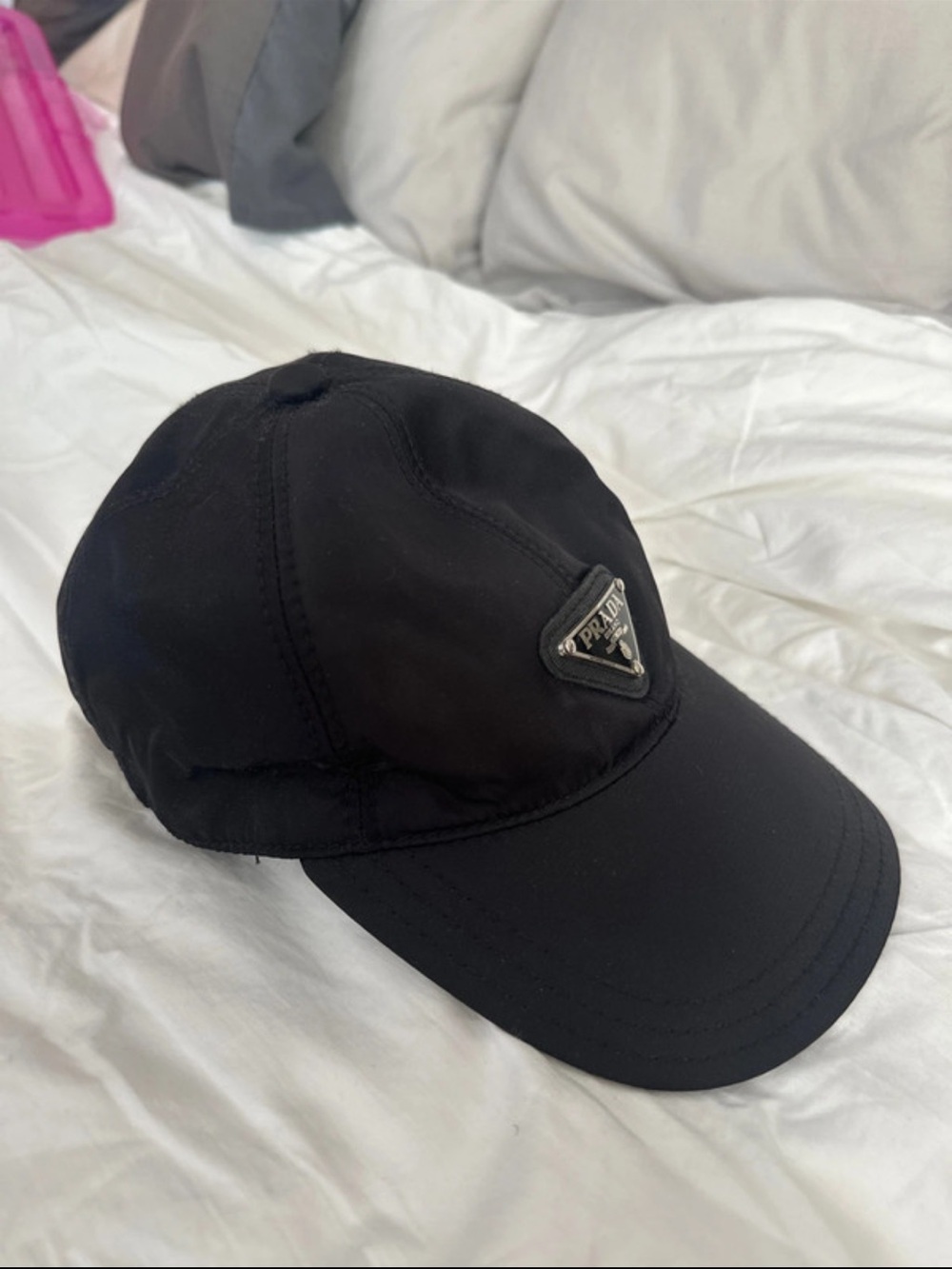 Prada Black Triangle Logo Baseball Cap